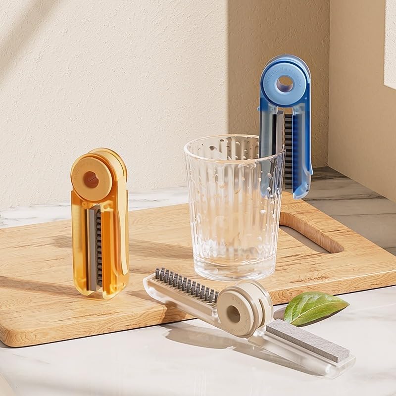Funnacle 4 in 1 Cup Lid Cleaning Brush Set - No Exposed Wet Parts, Multifunctional Lid Cleaner, Silicone Cup Lid Gap Cleaner, Multipurpose Bottle Gap Cleaner Brush, Orange 1 pcs - Image 4